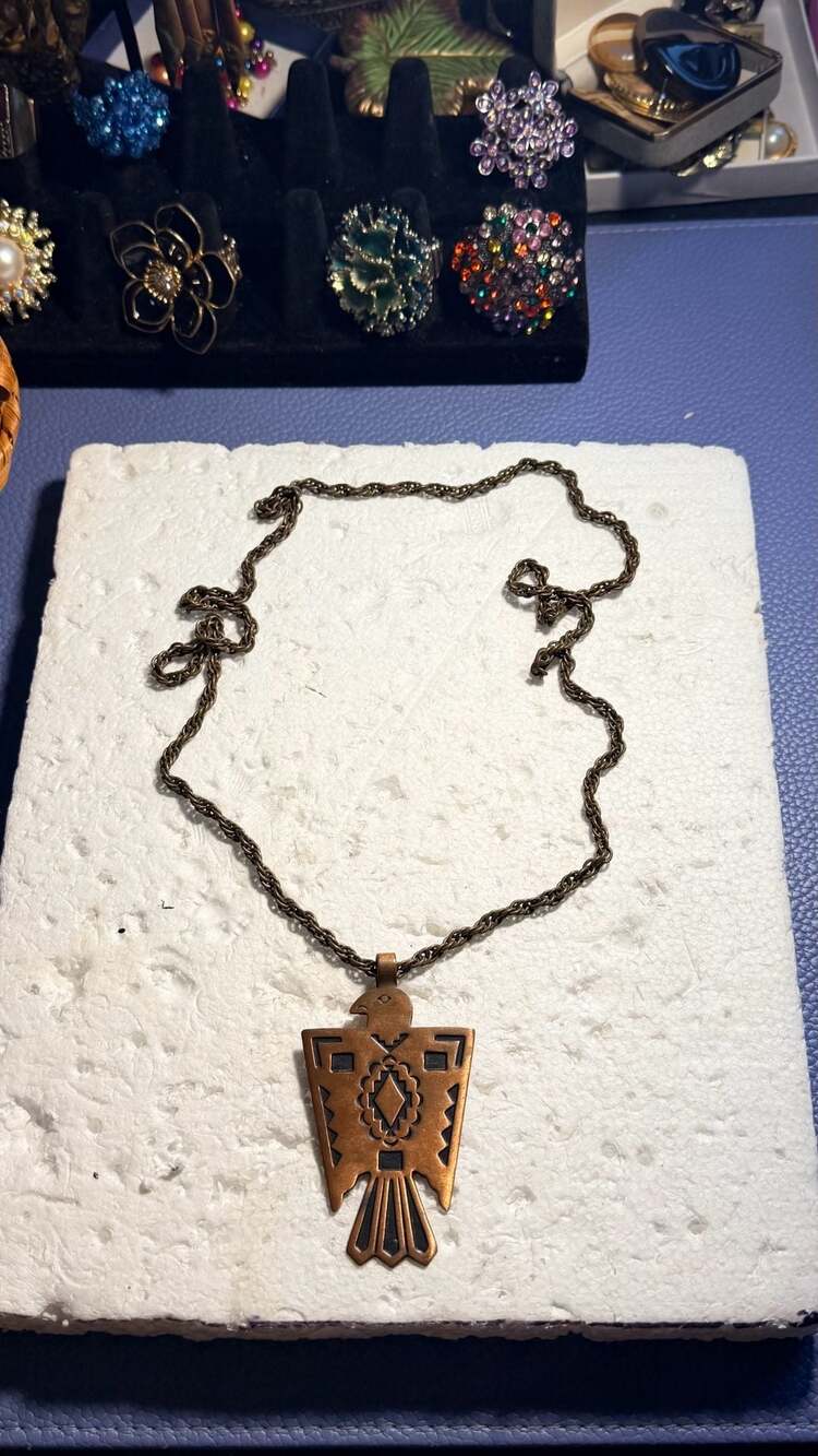 Vintage Bell Trading Post Solid Copper Thunderbird Pendant Necklace